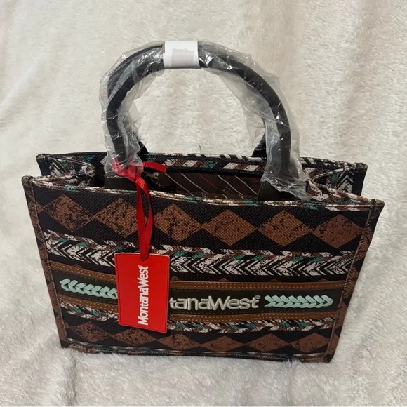 Montana West Geometric Brown and Black Tote - Picture 4 of 7